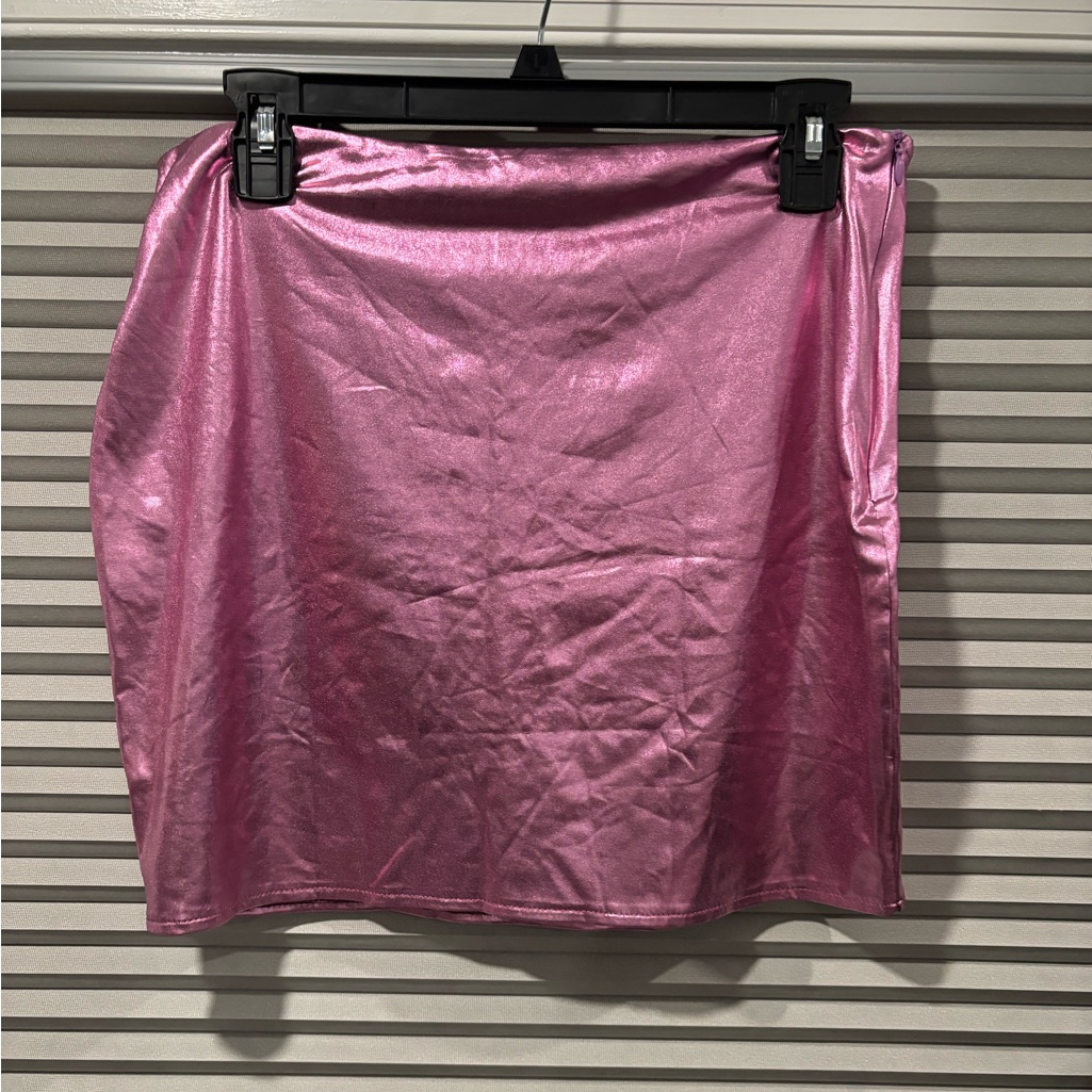 Shein Sxy Pink Metallic Coated Full Body Party Mini Skirt Sz L 2k Xmas New Year